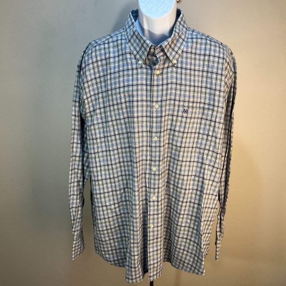 👔 Barbour Men’s Gray Blue Green Checkered Long Sleeve Shirt XL EUC 🔥